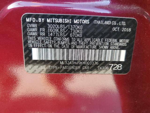 2019 MITSUBISHI MIRAGE ML32A3HJ9KH003376