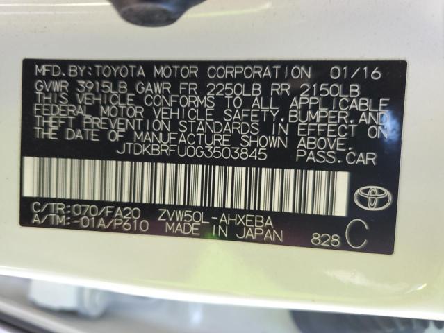JTDKBRFU0G3503845 Toyota PRIUS