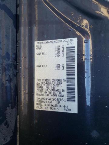 2021 NISSAN MAXIMA PLA 1N4AA6FV5MC506361