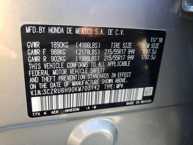 2019 HONDA HR-V TOURI 3CZRU6H90KM703142