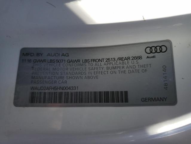 2017 AUDI A5 SPORT WAUD2AFH5HN004331