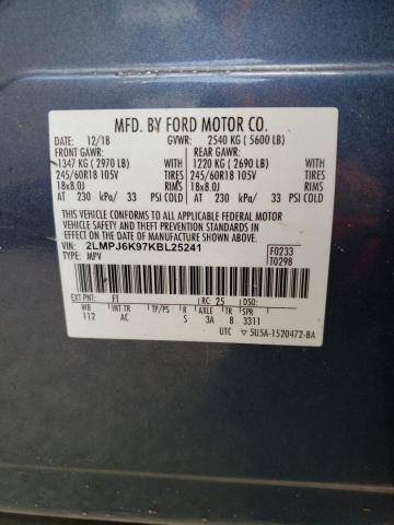 2019 LINCOLN NAUTILUS S 2LMPJ6K97KBL25241