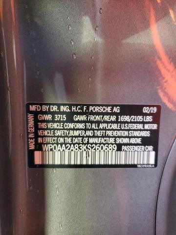 2019 PORSCHE CAYMAN BAS WP0AA2A83KS260689