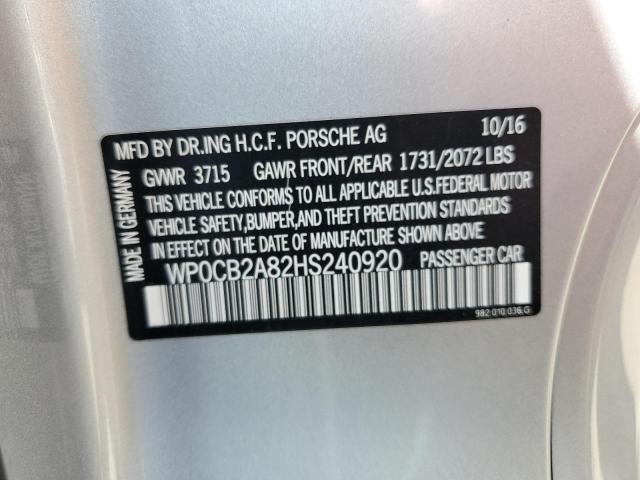 2017 PORSCHE BOXSTER S WP0CB2A82HS240920