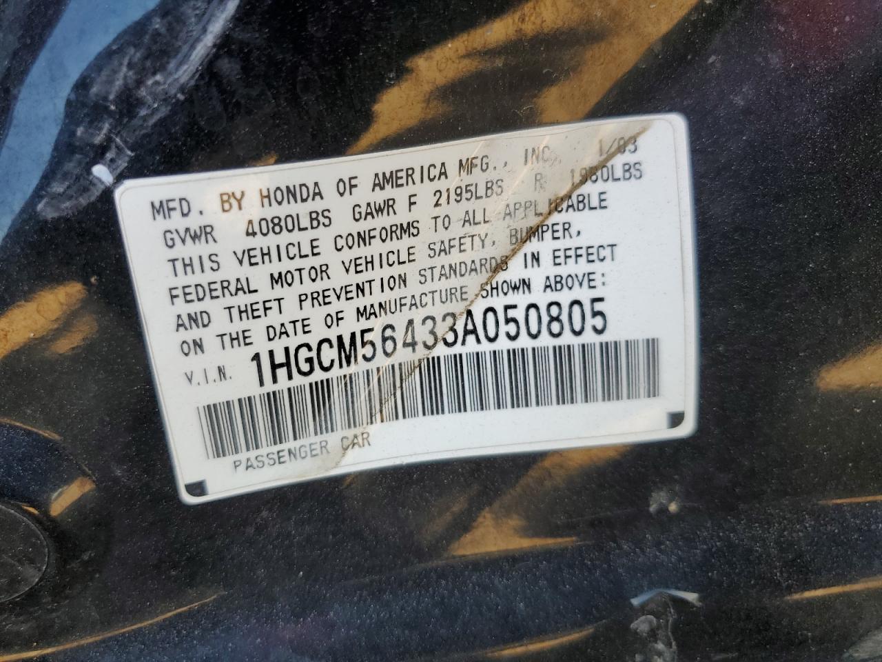 1HGCM56433A050805 2003 Honda Accord Lx