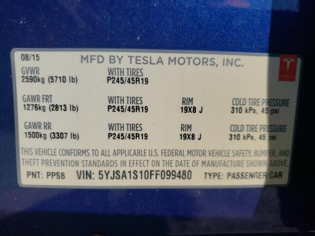 2015 TESLA MODEL S 70 5YJSA1S10FF099480