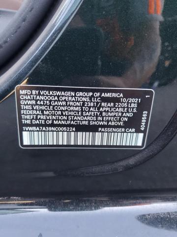 2022 VOLKSWAGEN PASSAT LIM 1VWBA7A39NC005224
