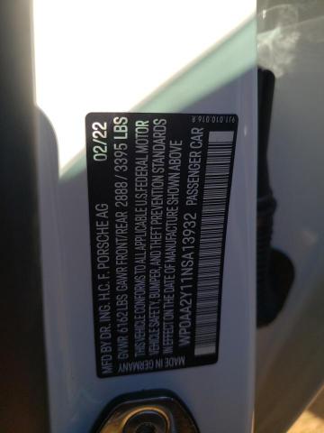 2022 PORSCHE TAYCAN WP0AA2Y11NSA13932