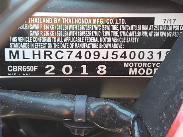 2018 HONDA CBR650 F MLHRC7409J5400318