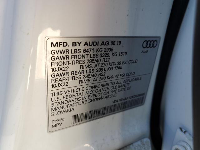 2019 AUDI Q8 PREMIUM WA1BVAF12KD039565