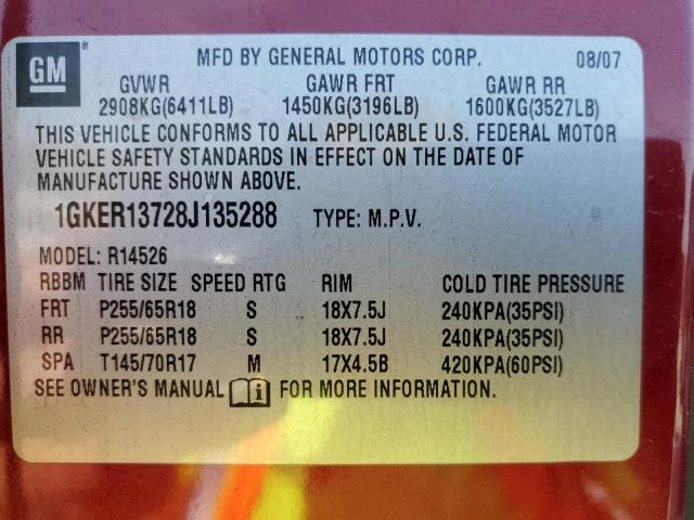 1GKER13728J135288 GMC ACADIA SLE