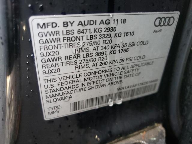 2019 AUDI Q8 PREMIUM WA1AVAF17KD016455