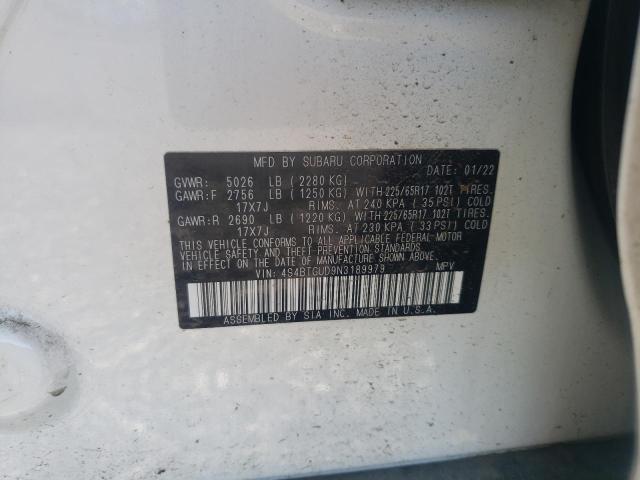 2022 SUBARU OUTBACK WI 4S4BTGUD9N3189979