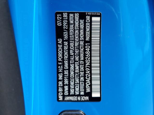 2022 PORSCHE 911 GT3 WP0AC2A97NS268401