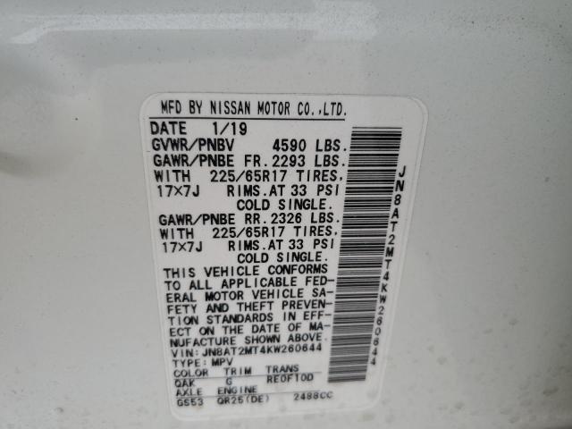 VIN JN8AT2MT4KW260644 2019 NISSAN ROGUE no.10