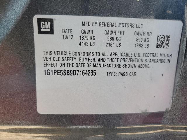 VIN: 1G1PE5SB9D7164235 Auction: COPART Lot: 62265302 Location: MO - ST. LOUIS 1G1PE5SB9D7164235 CHEVROLET CRUZE 2013 GRAY Photo 10