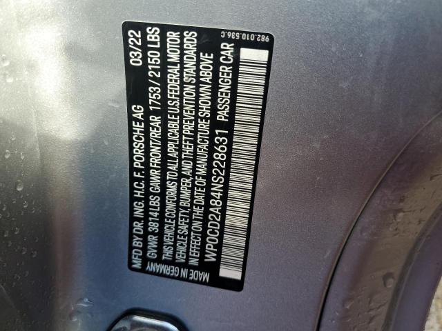 2022 PORSCHE BOXSTER GT WP0CD2A84NS228631