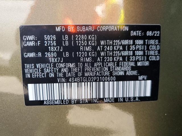 2023 SUBARU OUTBACK ON 4S4BTGLD2P3100600