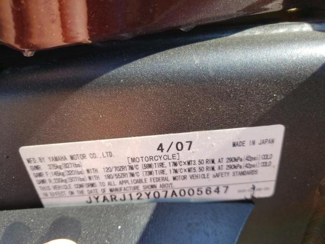 2007 YAMAHA YZFR6 L JYARJ12Y07A005647