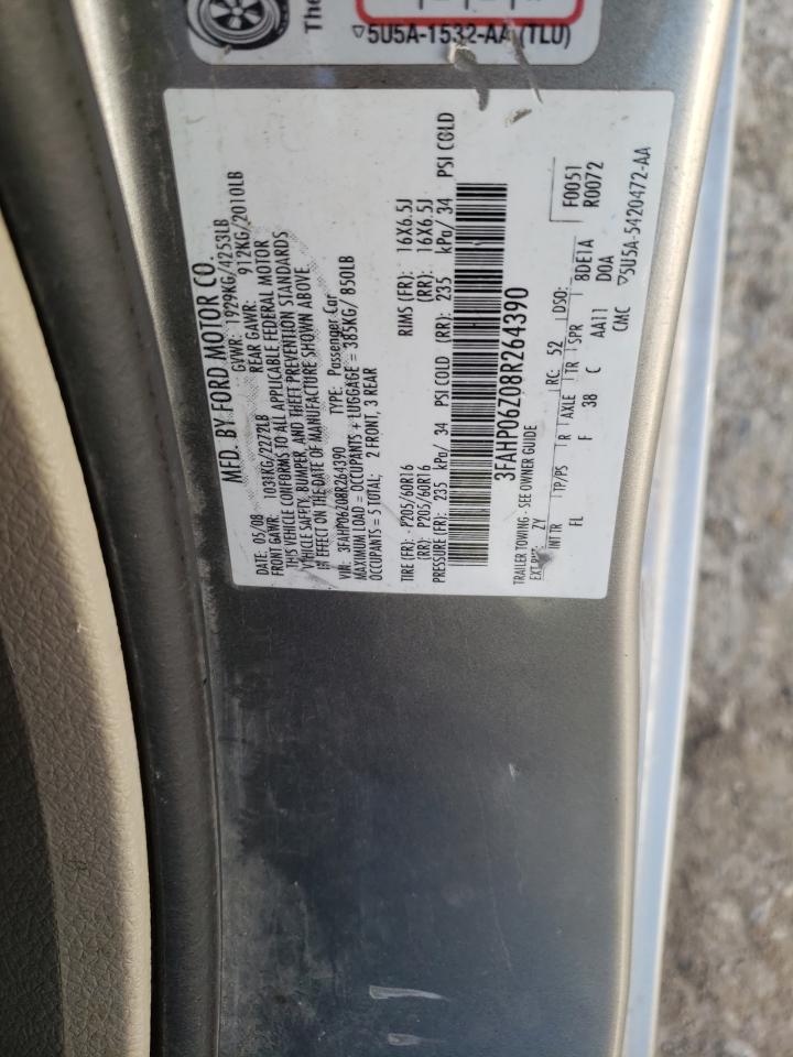 2008 Ford Fusion S VIN: 3FAHP06Z08R264390 Lot: 66518622