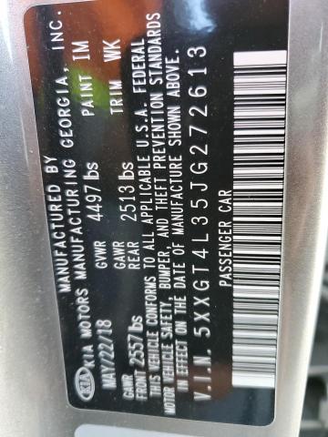 VIN: 5XXGT4L35JG272613 Auction: COPART Lot: 62647702 Location: MO - ST. LOUIS 5XXGT4L35JG272613 KIA OPTIMA 2018 GRAY Photo 10