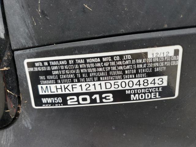 2013 HONDA PCX 150 MLHKF1211D5004843