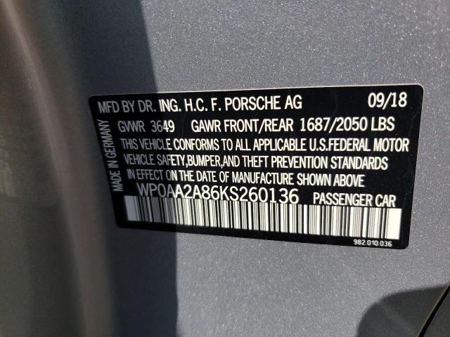 2019 PORSCHE CAYMAN BAS WP0AA2A86KS260136
