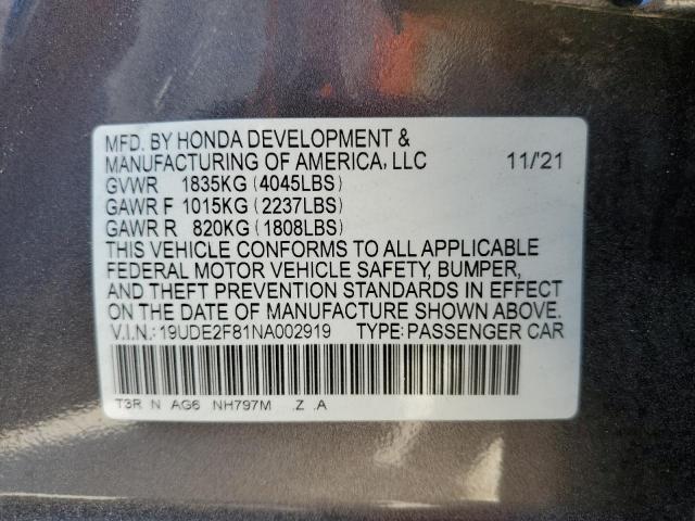2022 ACURA ILX PREMIU VIN: 19UDE2F81NA002919