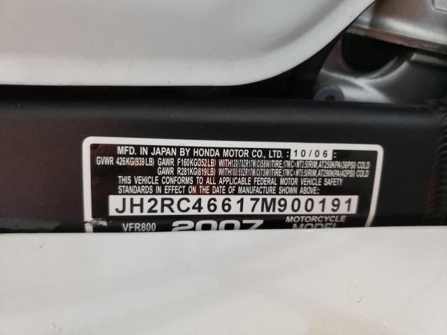 2007 HONDA VFR800 JH2RC46617M900191
