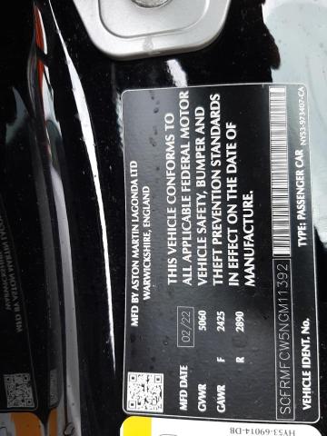 2022 ASTON MARTIN DB11 SCFRMFCW5NGM11392