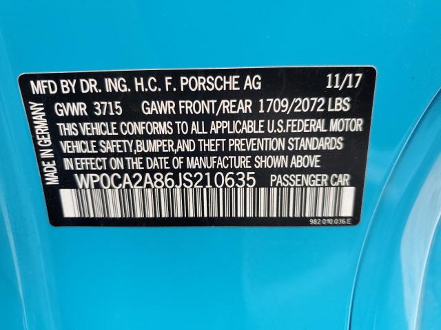 2018 PORSCHE BOXSTER WP0CA2A86JS210635