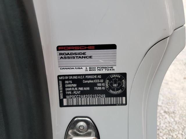 2016 PORSCHE BOXSTER SP WP0CC2A82GS152249