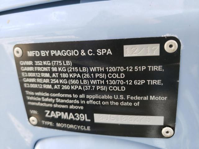 2018 VESPA GTS ZAPMA39L0J5100275