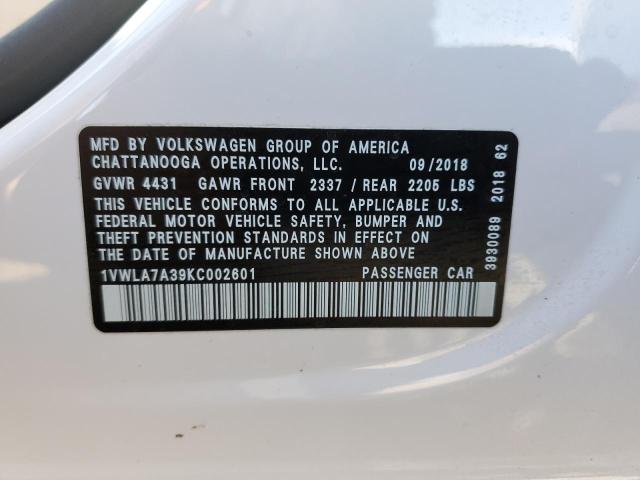 2019 VOLKSWAGEN PASSAT WOL - 1VWLA7A39KC002601