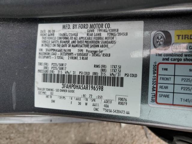 2010 Ford Fusion Se VIN: 3FAHP0HA5AR196598 Lot: 58211833