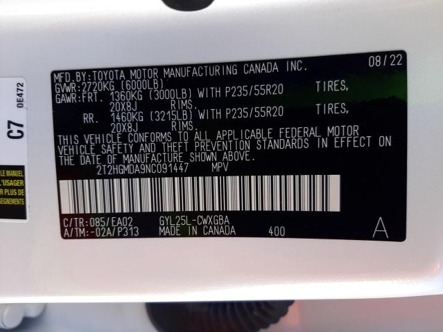 2022 LEXUS RX 450H 2T2HGMDA9NC091447
