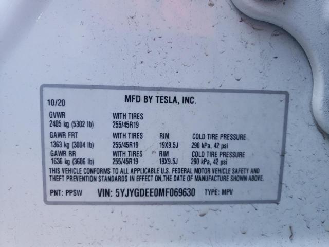 2021 Tesla Model Y el Y(VIN: 5YJYGDEE0MF069630