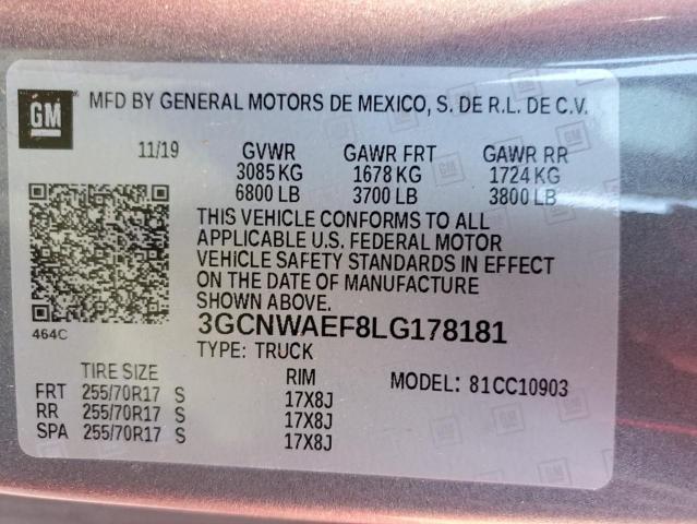2020 CHEVROLET SILVRK1500 3GCNWAEF8LG178181