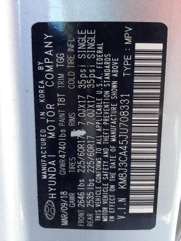 KM8J3CA45JU708331 Hyundai TUCSON SEL
