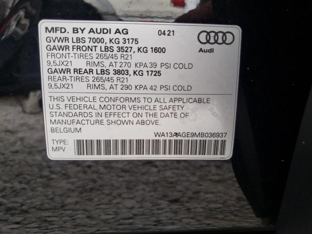 2021 AUDI E-TRON SPO WA13AAGE9MB036937