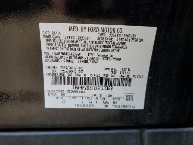 VIN: 1FAHP2D81EG153369 Auction: COPART Lot: 62839902 Location: IL - CHICAGO NORTH 1FAHP2D81EG153369 FORD TAURUS 2014 BLACK Photo 10