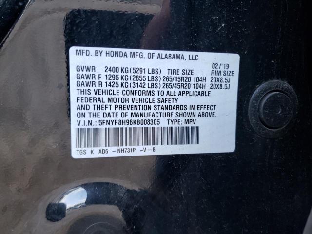 2019 HONDA PASSPORT T 5FNYF8H96KB008305