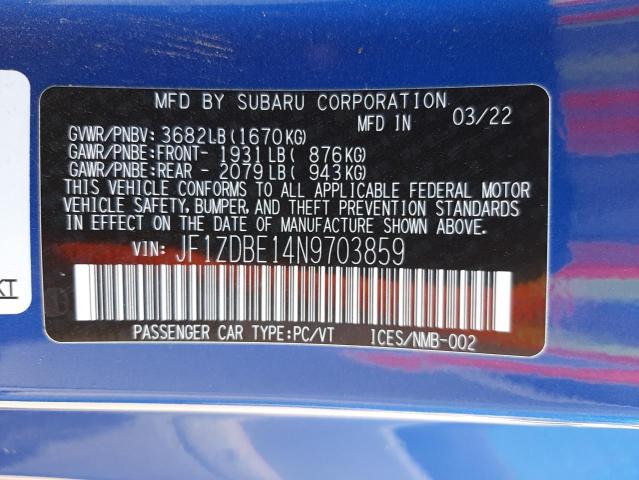 2022 SUBARU BRZ LIMITE JF1ZDBE14N9703859