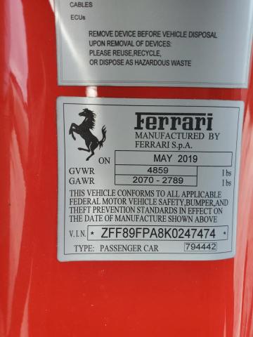 2019 Ferrari Portofino 3.9L(VIN: ZFF89FPA8K0247474