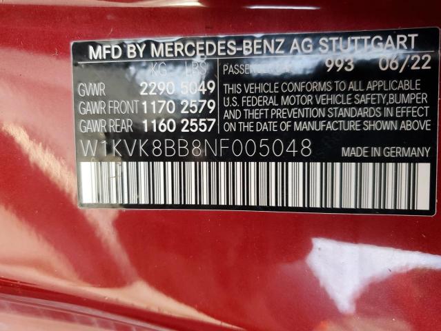 2022 MERCEDES-BENZ SL 63 AMG W1KVK8BB8NF005048