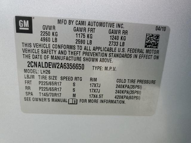 2010 Chevrolet Equinox Lt VIN: 2CNALDEW2A6356650 Lot: 47724933