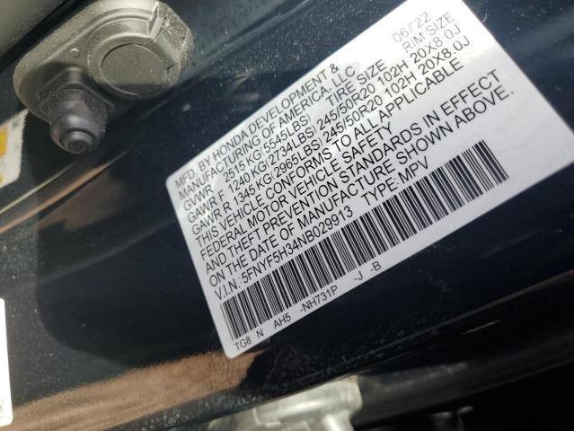 2022 HONDA PILOT SPOR 5FNYF5H34NB029913