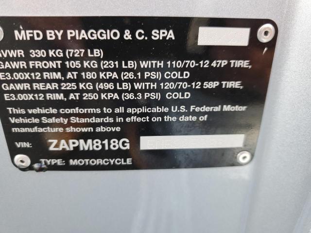 2022 VESPA SCOOTER ZAPM818G5N5905988