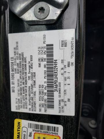 VIN: 3FA6P0LU4ER329494 Auction: COPART Lot: 61756362 Location: IL - CHICAGO NORTH 3FA6P0LU4ER329494 FORD FUSION 2014 BLACK Photo 10