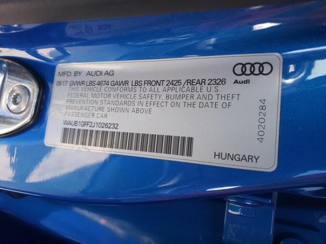 2018 AUDI S3 PREMIUM WAUB1GFF2J1026232